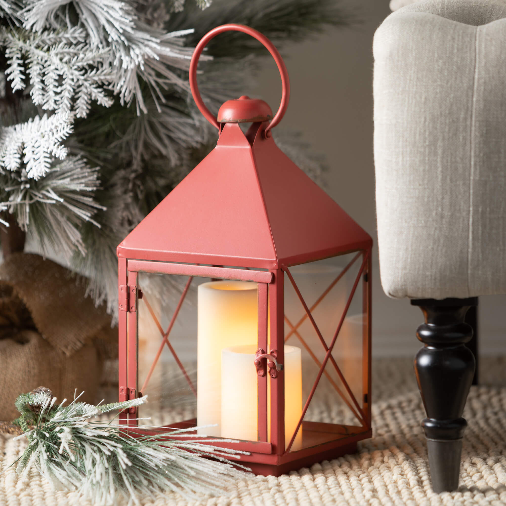 Holiday Red Metal Lantern