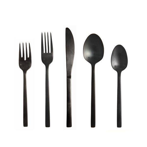 Arezzo Brushed Stainless Black Flatware, Set of 5