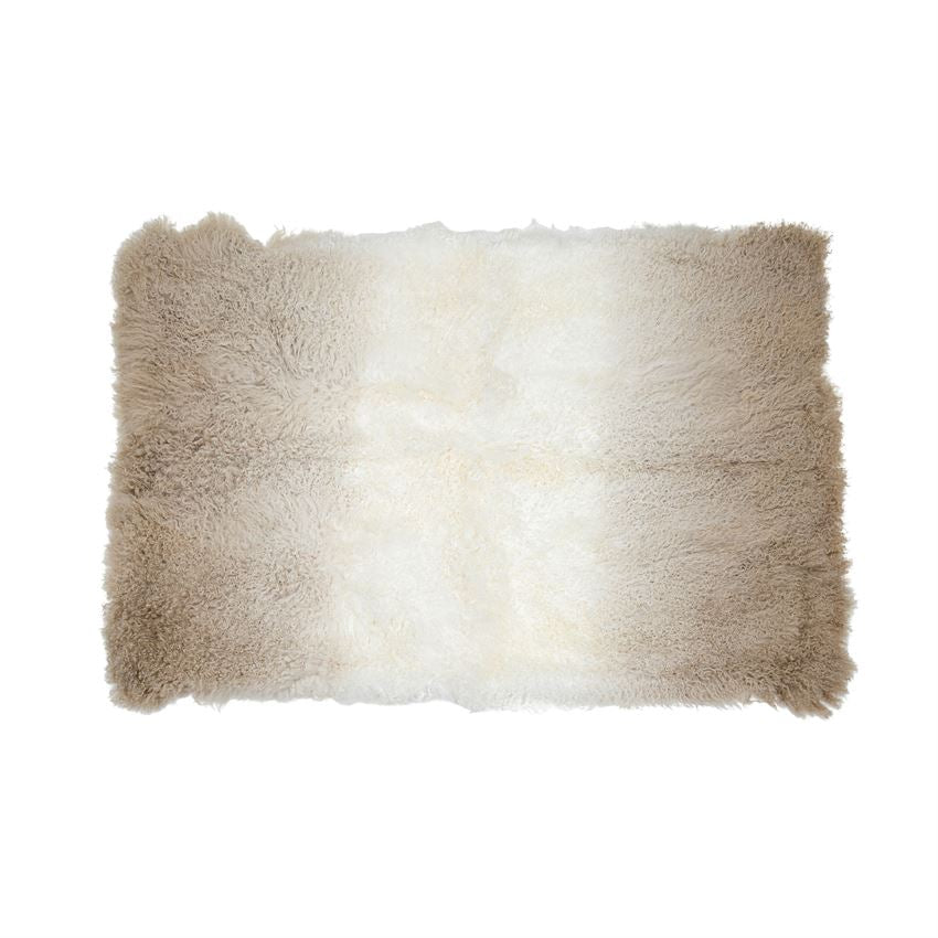 Two-Tone Tibetan Lamb Fur Throw, Taupe & Cream Color