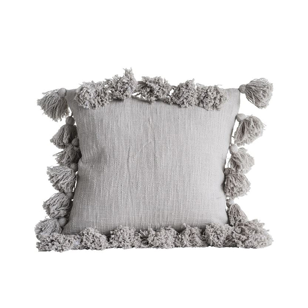 Gray Cotton Pillow with Tassels