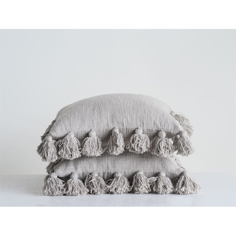 Gray Cotton Pillow with Tassels