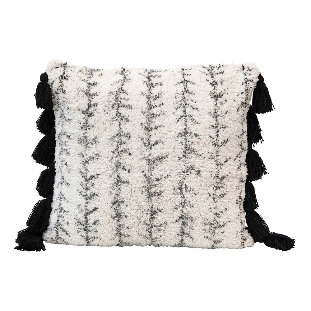 Square Cotton Printed Tufted Pillow with Tassels