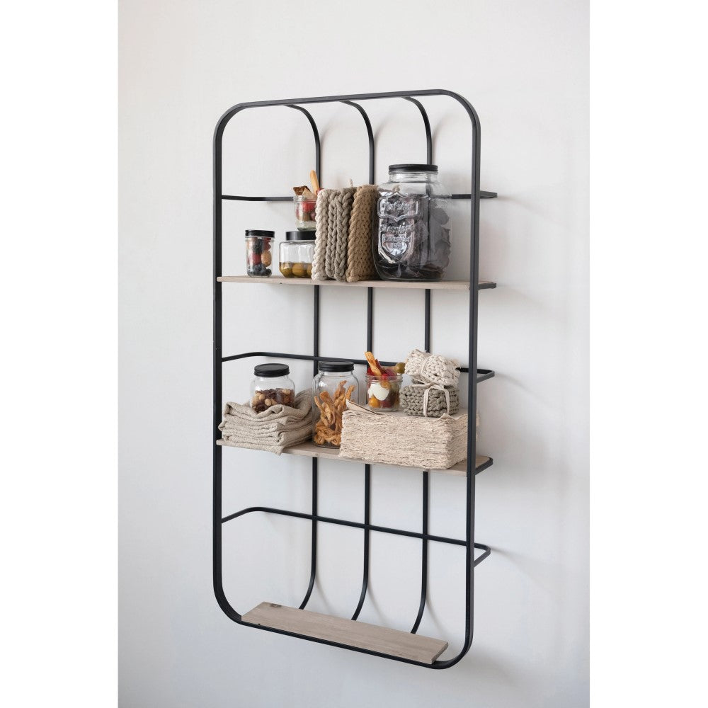 Metal Wall Shelf with 3 Wood Shelves