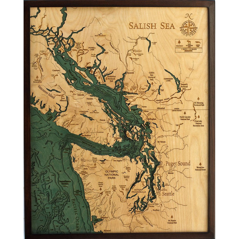 Salish Sea Nautical Wood Chart