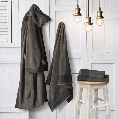 Bathrobe in Stonewashed Terry Cotton with Linen Flounce - Loira