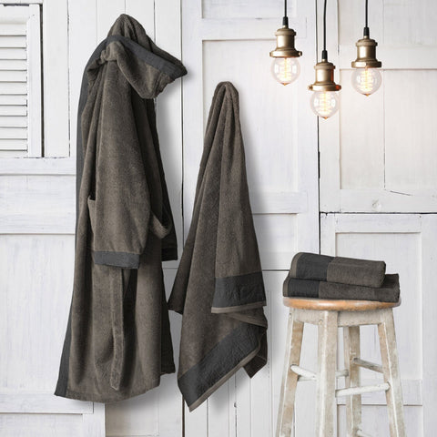 Bathrobe in Stonewashed Terry Cotton with with Linen Flounce - Loira