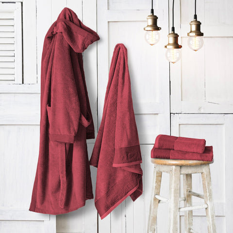 Bathrobe in Stonewashed Terry Cotton with Linen Flounce - Loira