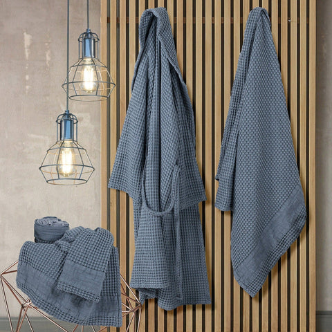 Bathrobe with Shawl Collar in Pure Cotton Honeycomb - Jaspy