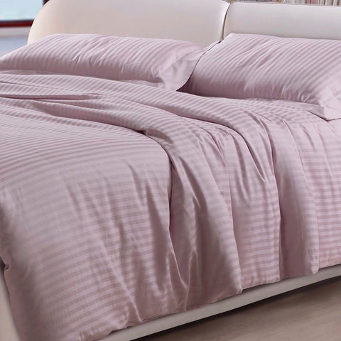 Duvet Cover Set in Cotton Striped Satin - Rubino