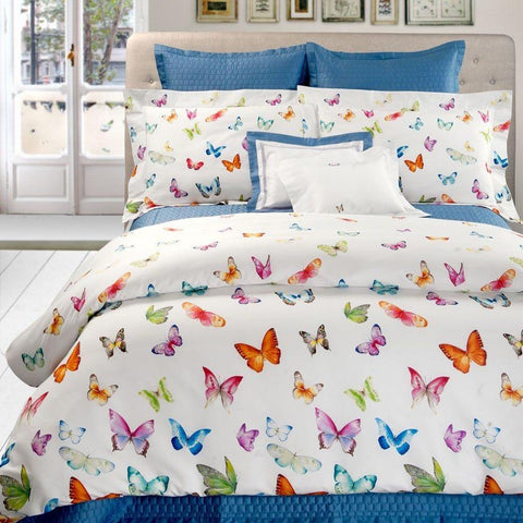 Duvet Cover Set in Cotton Satin Butterflies patterned - Farfalle