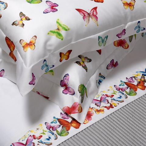 Sheet Set in Pure Cotton Satin Butterflies patterned - Farfalle