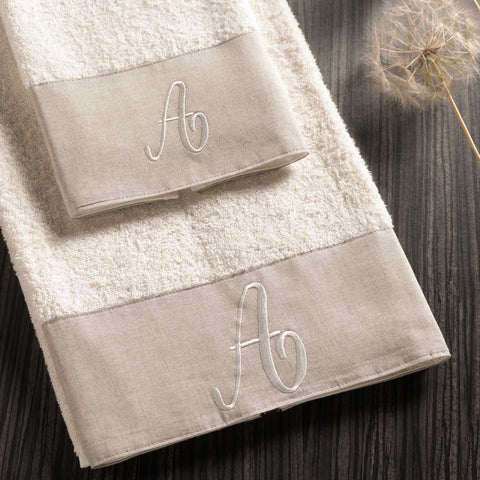 Set of Towels in Terry Cotton With Letters and Linen Flounce - Santiago
