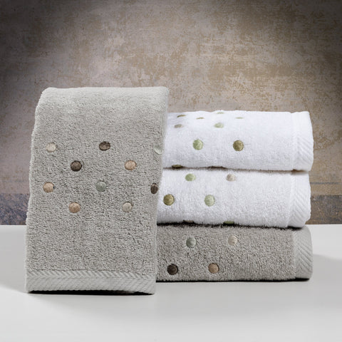 Set of Towels in Terry Cotton with Embroidered Polka Dots - Coriandoli