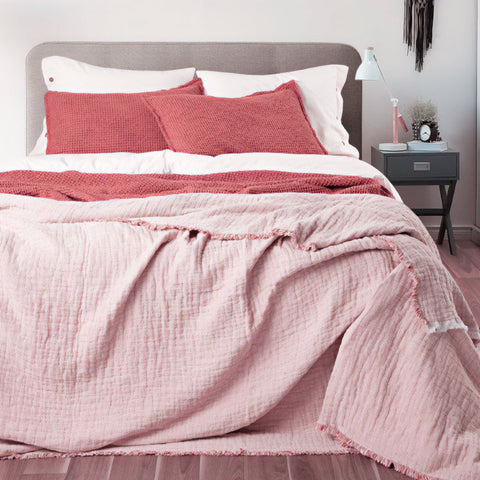 Bedspread in Stonewashed Cotton with Fringes - Mellow