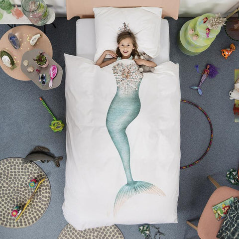 Duvet Cover Set in Pure Cotton with Digital Print - Mermaid