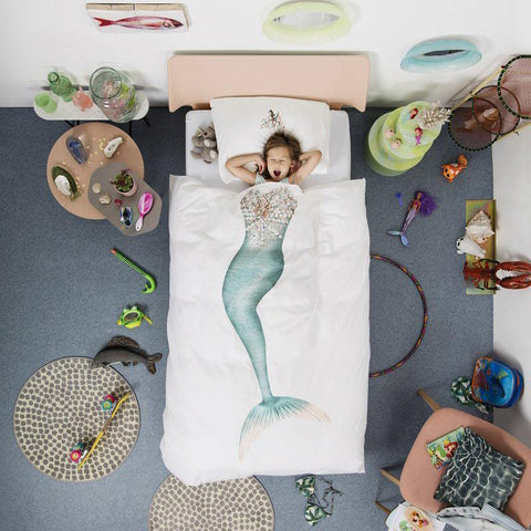 Duvet Cover Set in Pure Cotton with Digital Print - Mermaid