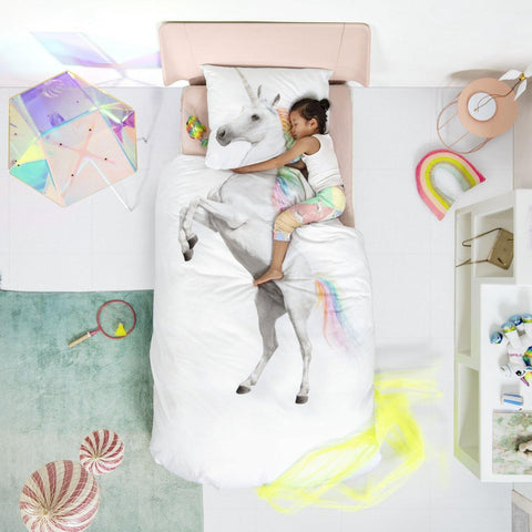 Duvet Cover Set in Pure Cotton with Digital Print - Unicorn