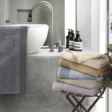 Towels in Stonewashed Terry Cotton with Linen Flounce - Loira