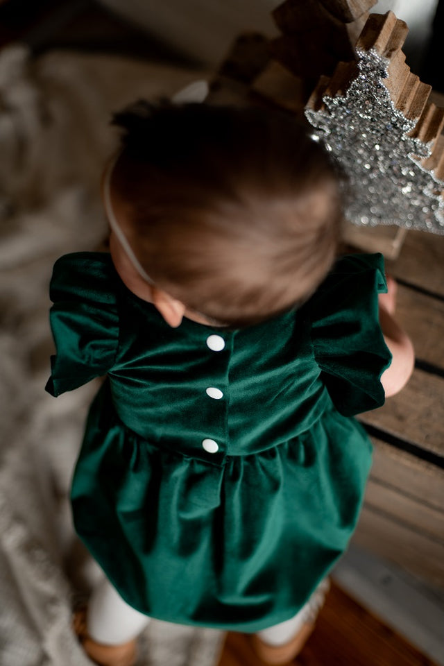 green velvet infant dress