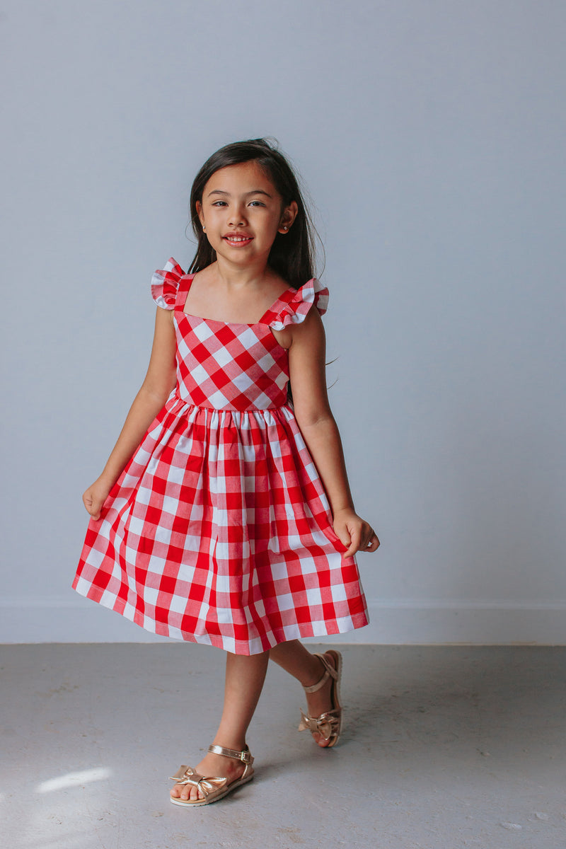 Little Girl's Red and White Buffalo Plaid Cotton Dress – cuteheads