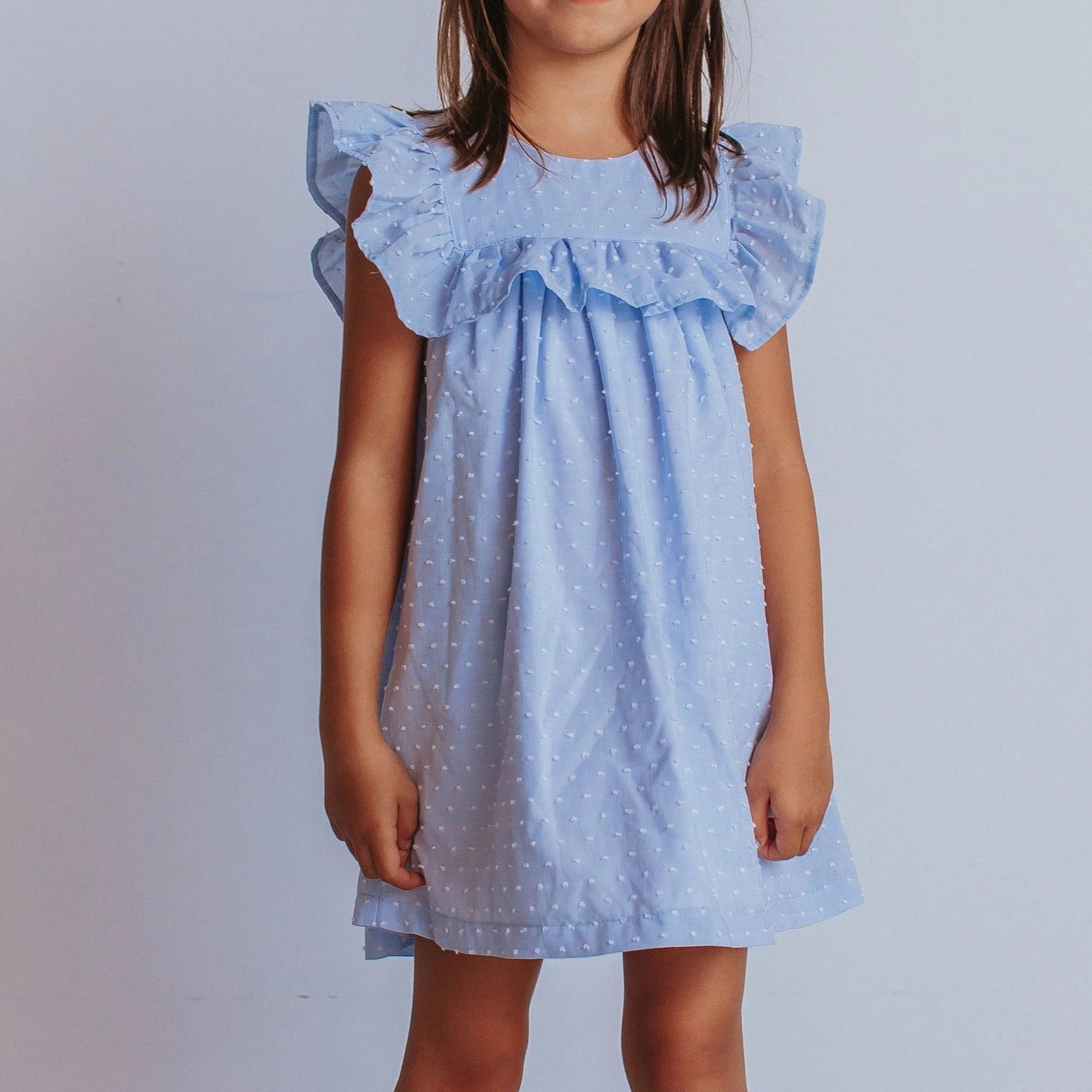 blue ruffle dress