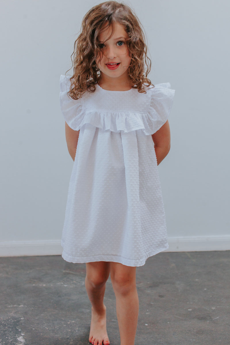 Girl's White Cotton Swiss Dot Ruffle Dress – cuteheads