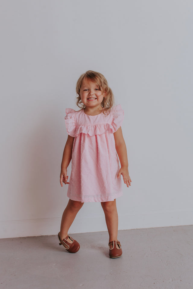 Little Girl's Pink Swiss Dot Ruffle Dress – cuteheads