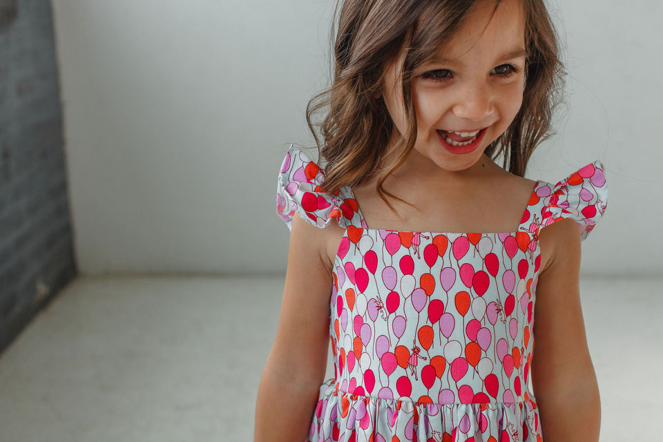 Little Girl's Multicolor Balloon Print Flutter Sleeve Dress – cuteheads