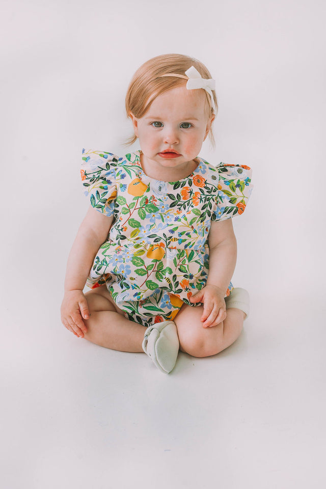 Infant Girl's Orange Blue and Green Botanical Floral Bubble Romper ...