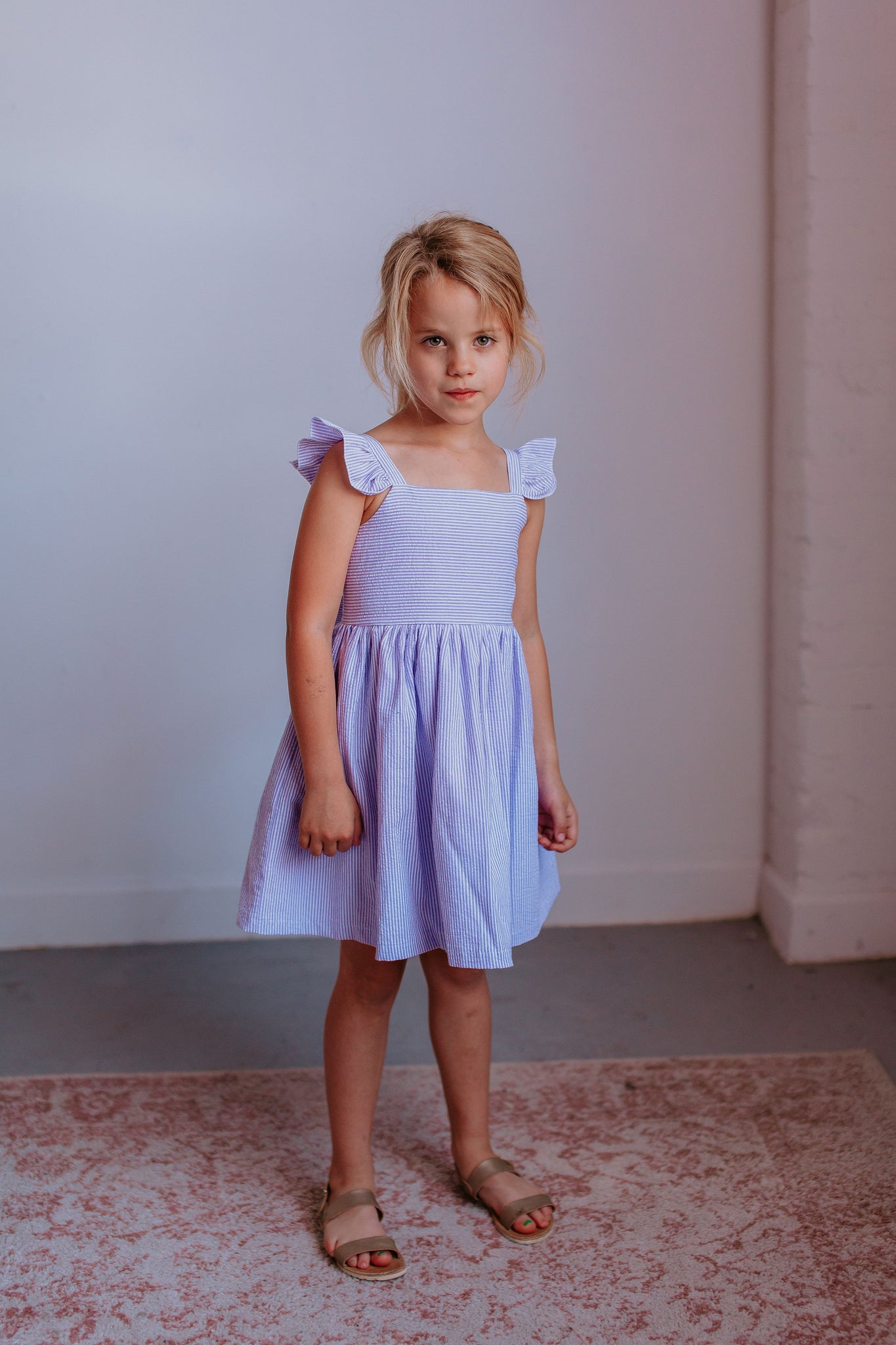 Girl's Lavender Seersucker Flutter Sleeve Dress – cuteheads