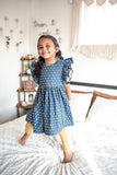 Little Girl's Navy Ditsy Bee Print Cotton Pinafore Dress