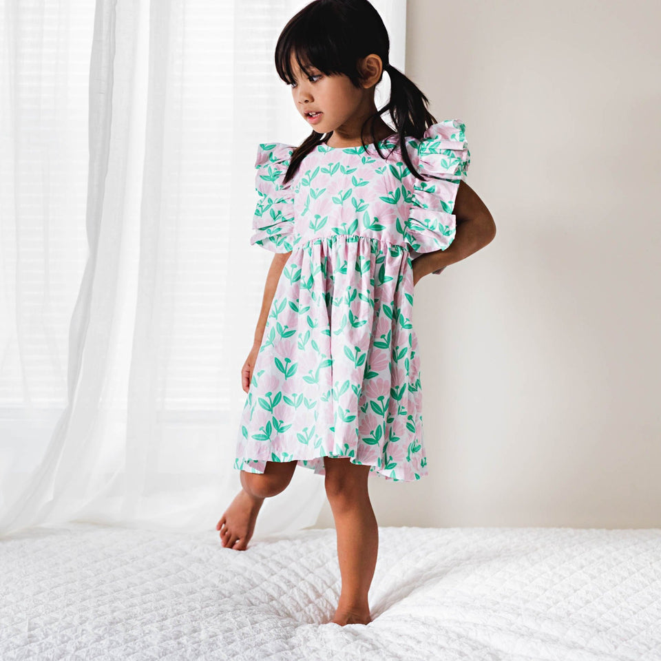 pink and green floral dress