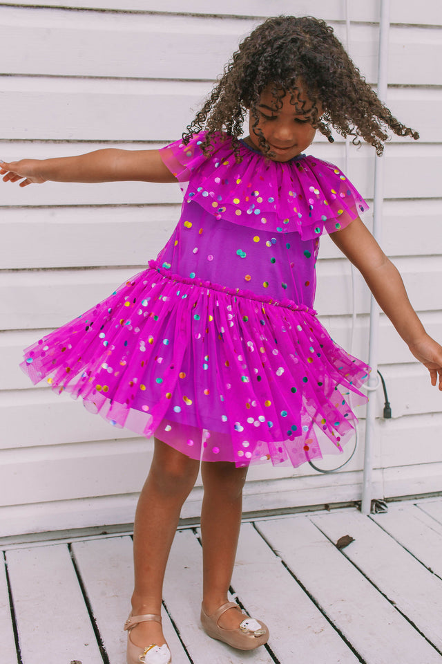 Girl's Purple Confetti Tulle Polka Dot Party Dress – cuteheads