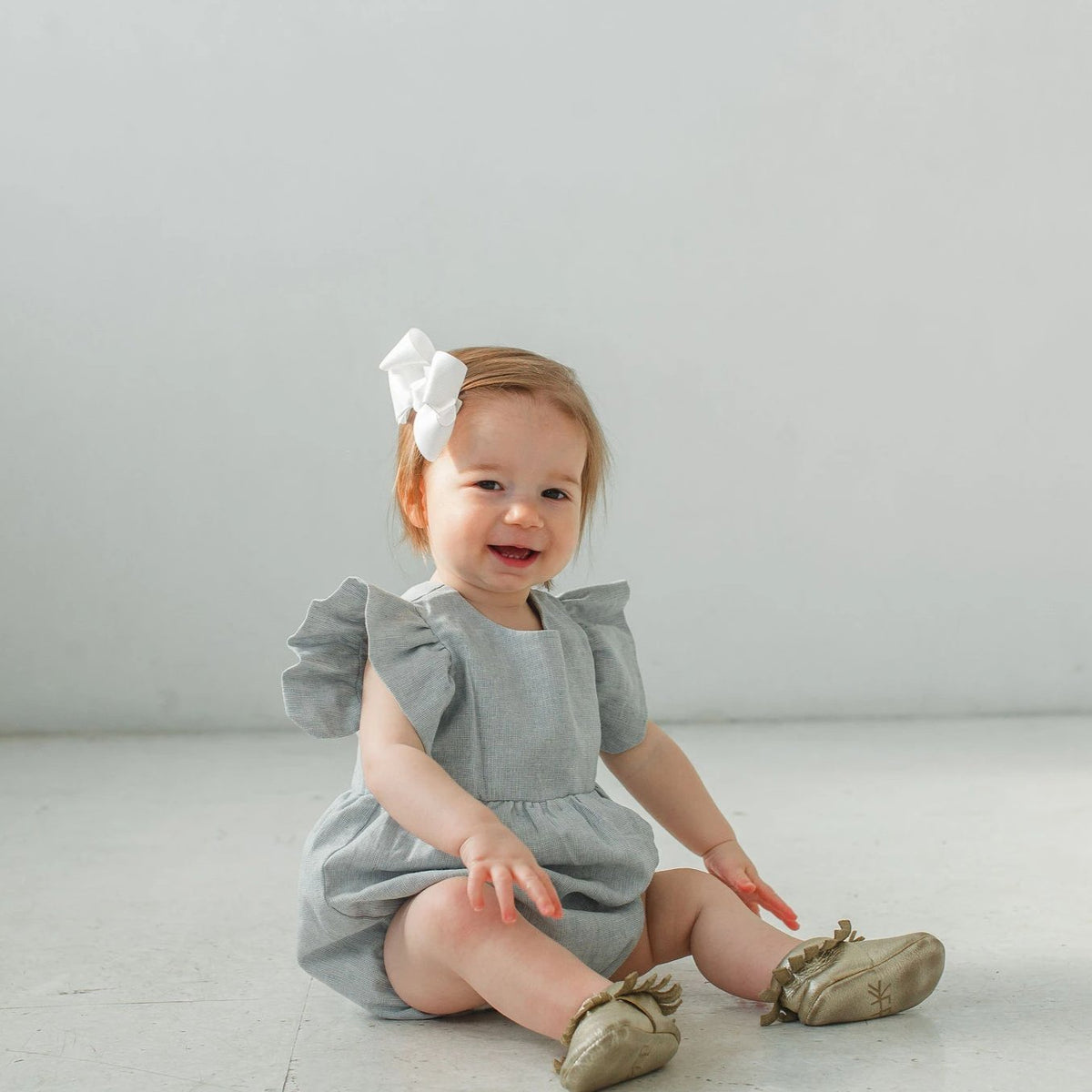 Infant Girl's Light Blue Linen Blend Ruffle Sleeve Romper – cuteheads