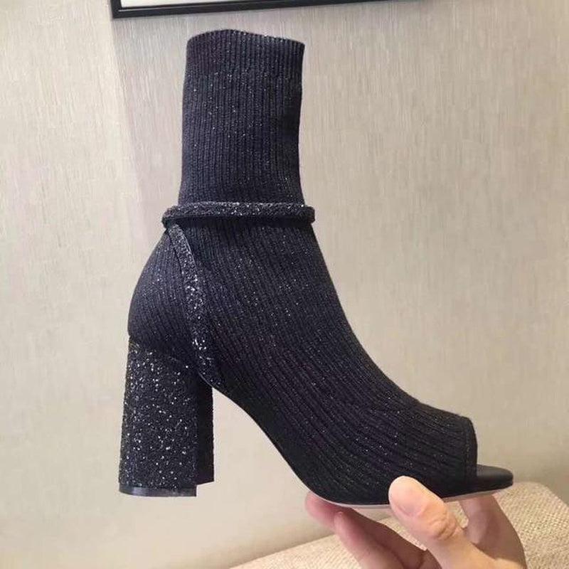 peep toe sock boots