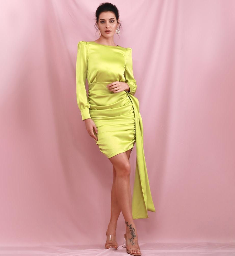 satin lime green dress