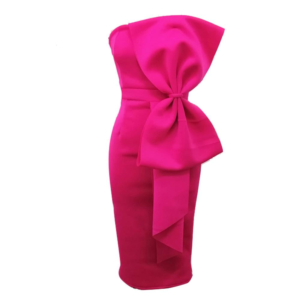 Platicia draped midi dress in hot pink from Primetime Looks