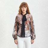 Cazette pink mesh blouse with bow