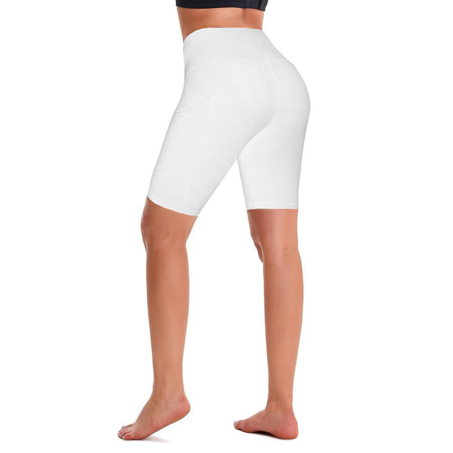 White Women's High Waist Yoga Short Side Pocket Workout Leggings ...