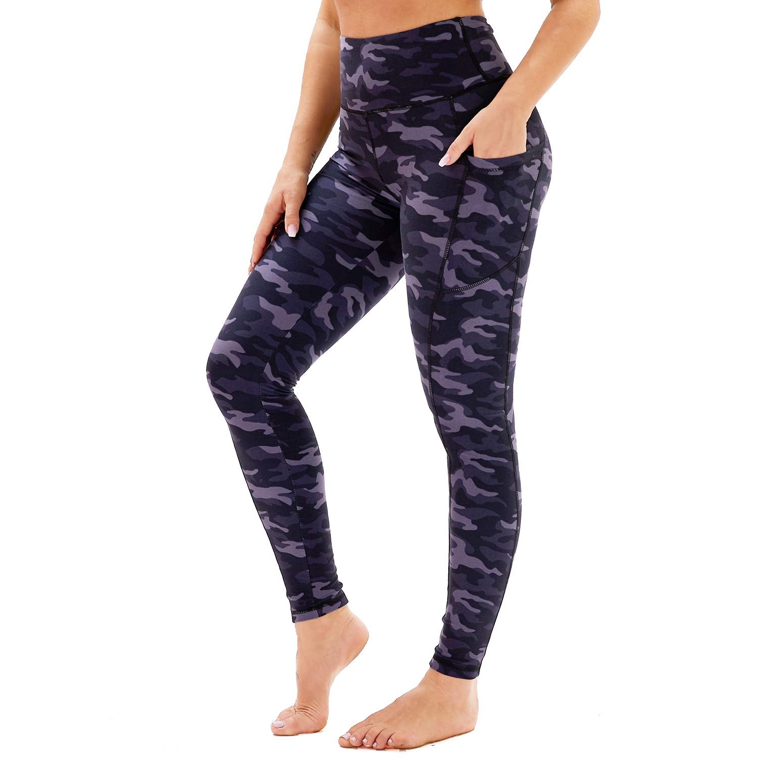 Dark Blue Camo HIGH WAISTED POCKETS YOGA PANTS FOR WOMEN – Aoliks Yoga ...