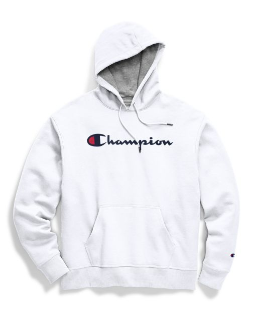 champion men's powerblend script graphic hoodie