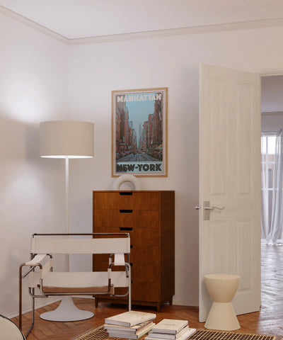 Manhattan Travel Poster by Alecse in an eclectic 50's and 70's inspired decor