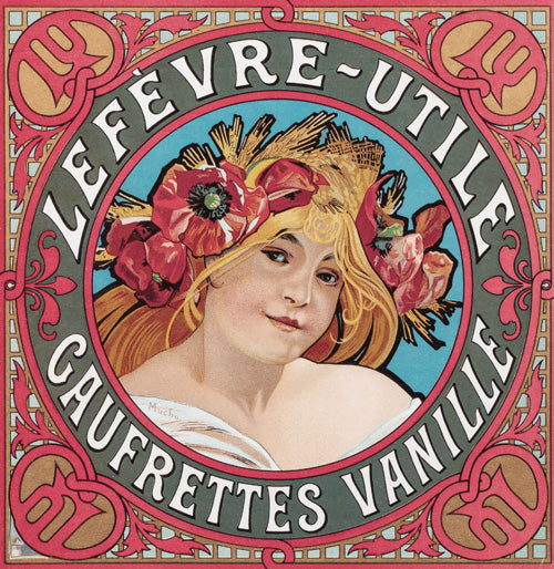 Une affiche d'Alfonse Mucha pour des gaufrettes Lefevre-Utile