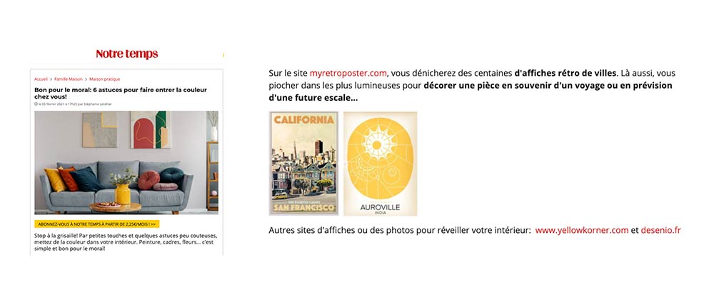 The Painted Ladies San Francisco Poster and Auroville Limited Edition Art Print featured in Notre Temps.com (feb. 2021)
