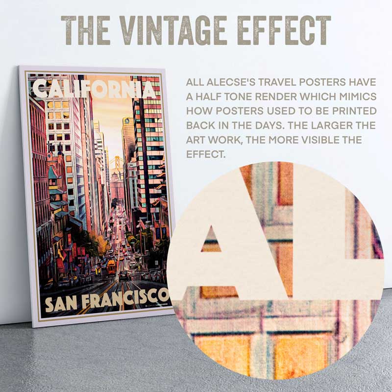 Gros plan sur l'effet de demi-teinte de l'affiche de San Francisco par Alecse