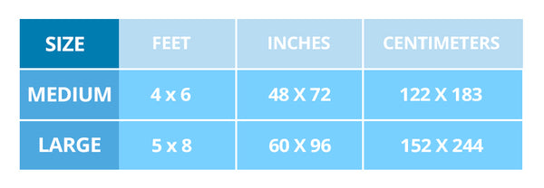 Size chart for bandana carpets