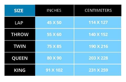 size chart for quilts