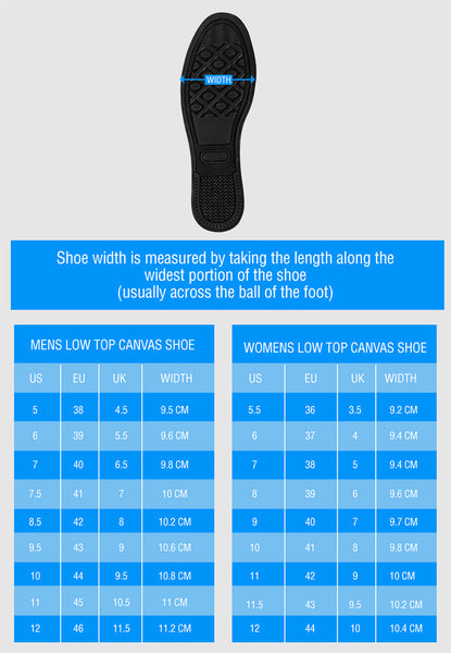 low top sneakers size chart