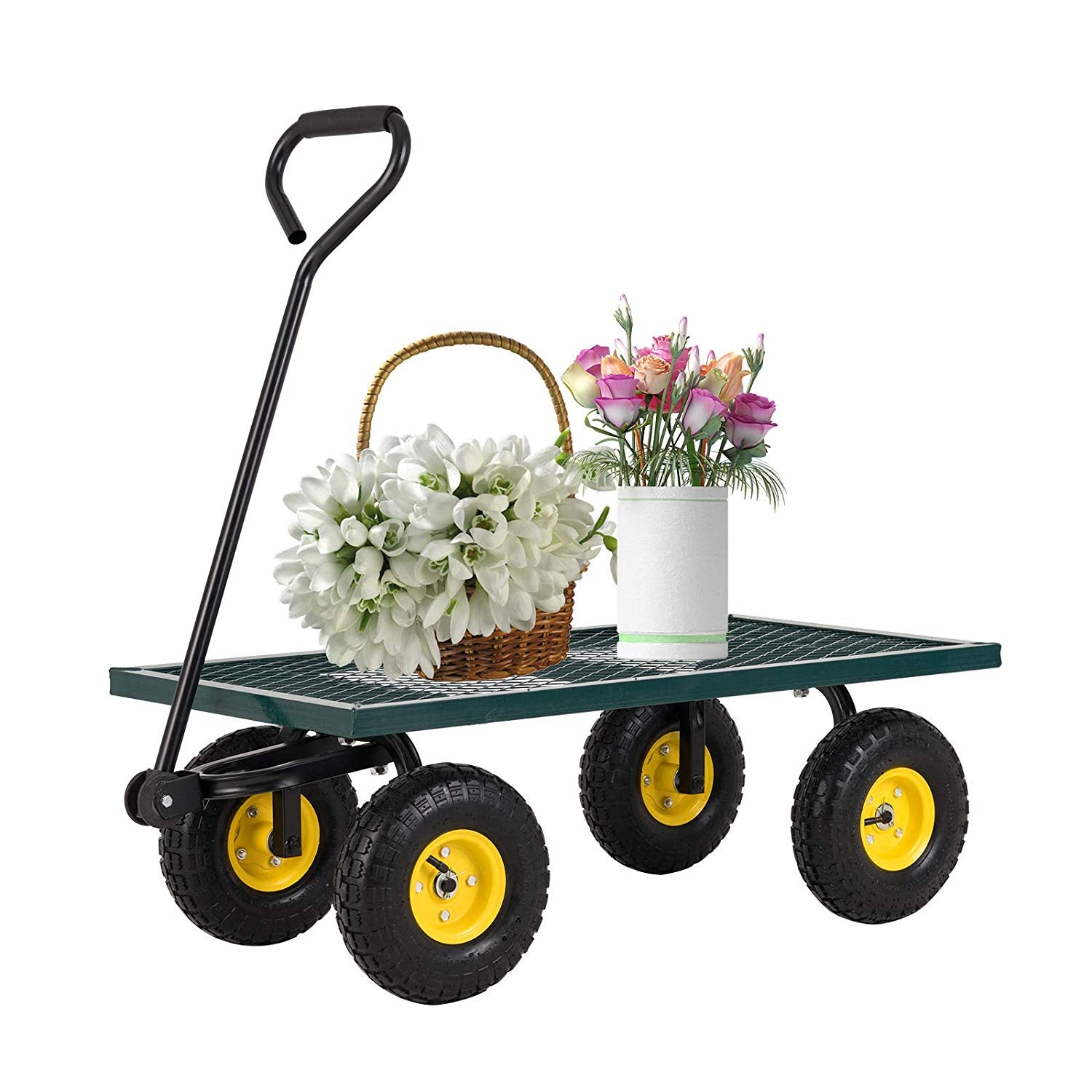 Garden Cart Wagon With Tires Wheels Outdoor Yard Steel Cart 550 Lbs C