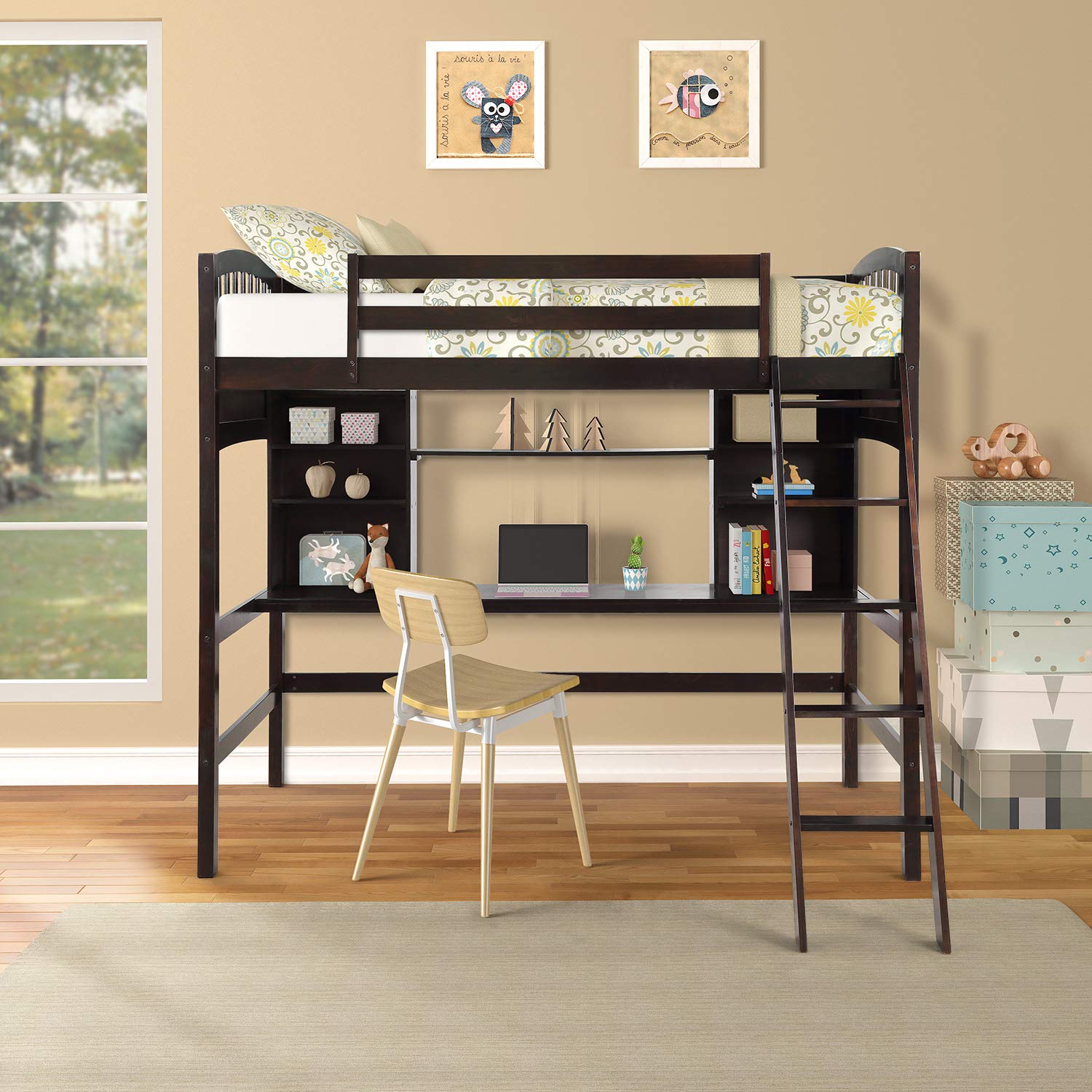 Twin Loft Bed With Desk Wood For Kids Teens Adults Underneath Twin Be